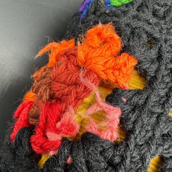 Vintage Granny Square Crochet Throw Pillow Rainbow Black Handmade Decorative - Picture 6 of 10